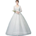 HQ181 Sexy V-neck Fashion Wedding Dress Bridal Gown Plaid Organza Ball Gown Long Sleeve Wedding Dress